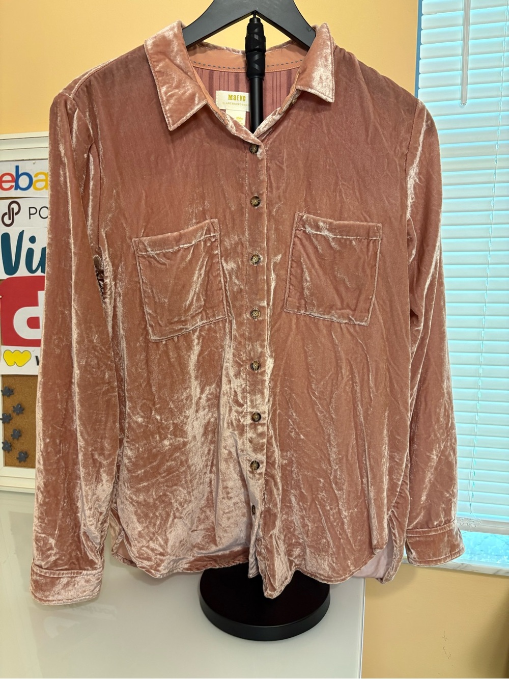 Maeve Dusty Rose Velvet Button-Down Shirt